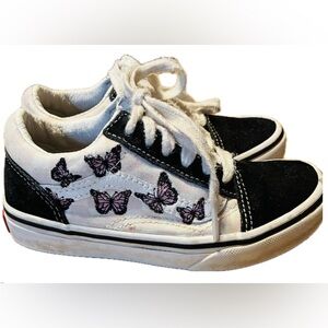 Girls VANS Old Skool Checkerboard with Butterflies kids Skate Shoes size 12